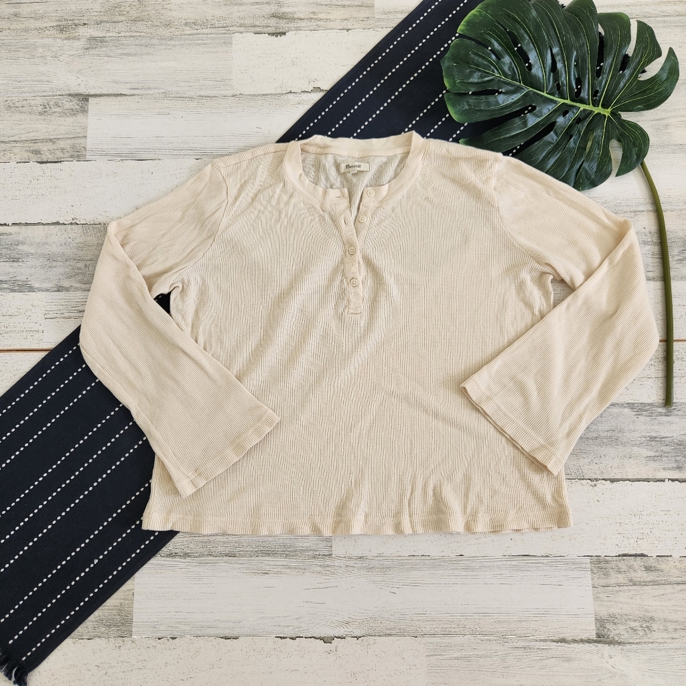 Madewell Hearthered Thermal Henley Tee Long Sleeve Cream Size XL